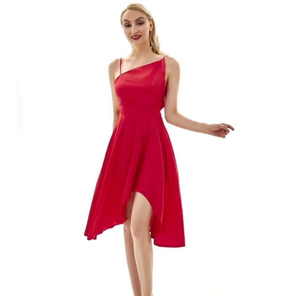 Red Flare Satin Dress Large Red